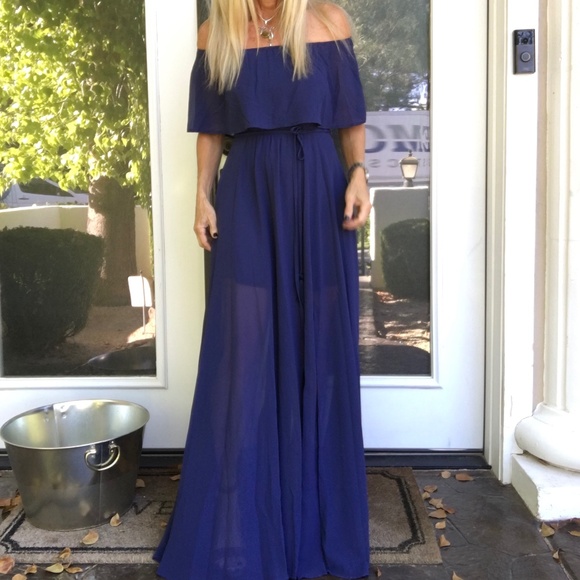 Navy Off Shoulder Maxi - Picture 1 of 4